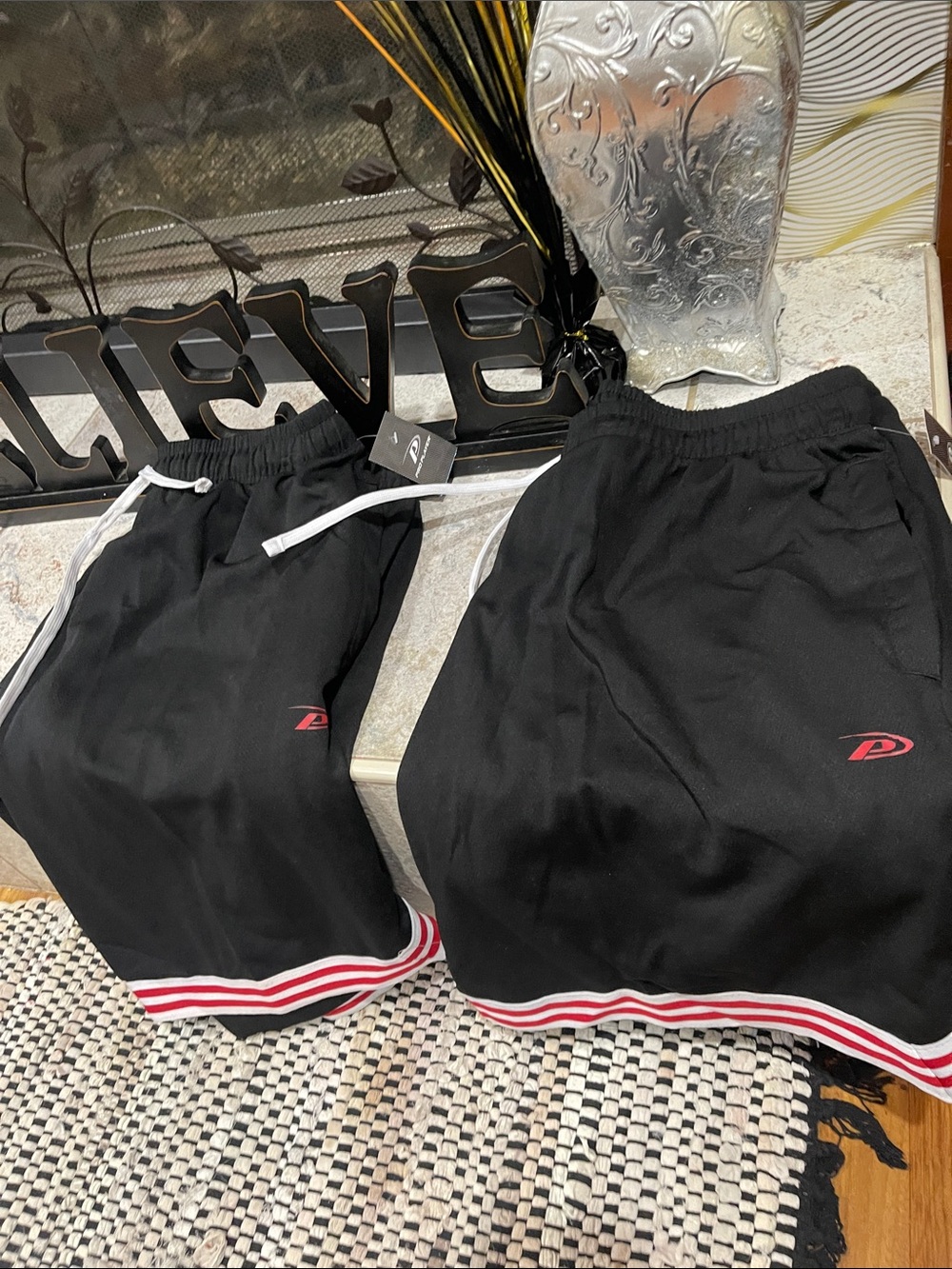 Pro Player Black Athletic Shorts with Red Accents